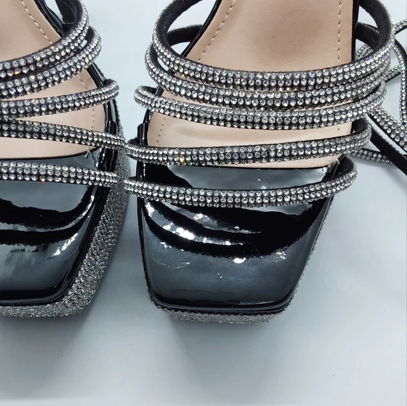 Fashion Nova Black Stiletto Heels with Rhinestone Platform - Picture 4 of 5